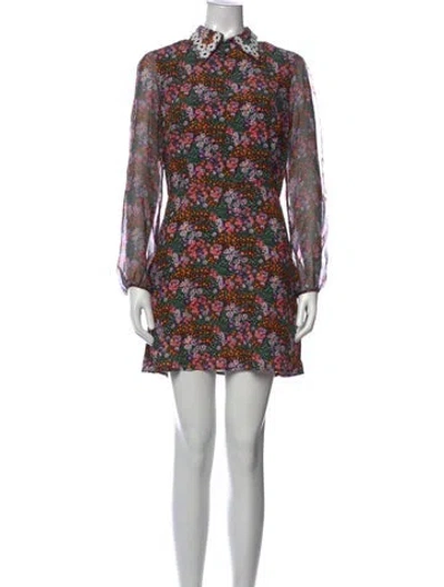 Pre-owned Hvn Floral Print Mini Dress In Green/pink