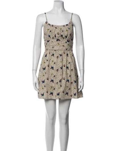 Pre-owned Hvn Floral Print Mini Dress In Neutral