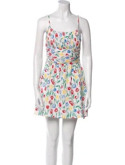 Pre-owned Hvn Floral Print Mini Dress In White