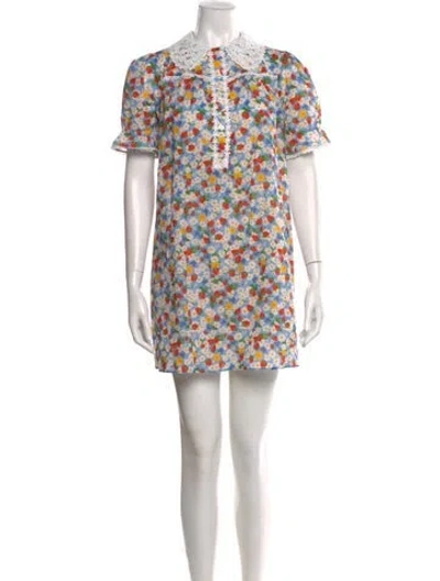 Pre-owned Hvn Floral Print Mini Dress In White