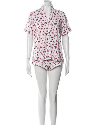 Pre-owned Hvn Floral Print Short Set In White