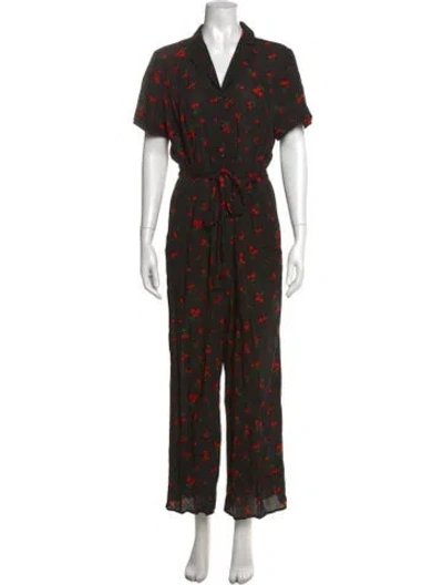 Pre-owned Hvn Floral Print V-neck Jumpsuit In Red
