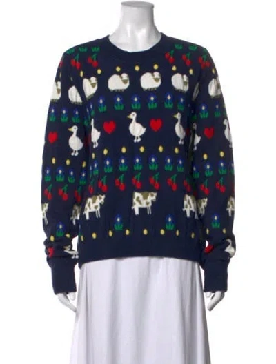 Pre-owned Hvn Graphic Print Crew Neck Sweater In Blue