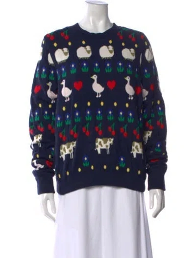 Pre-owned Hvn Graphic Print Crew Neck Sweater In Blue