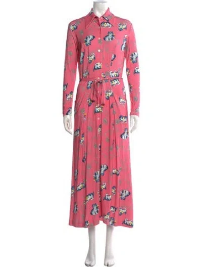 Pre-owned Hvn Graphic Print Long Dress In Pink