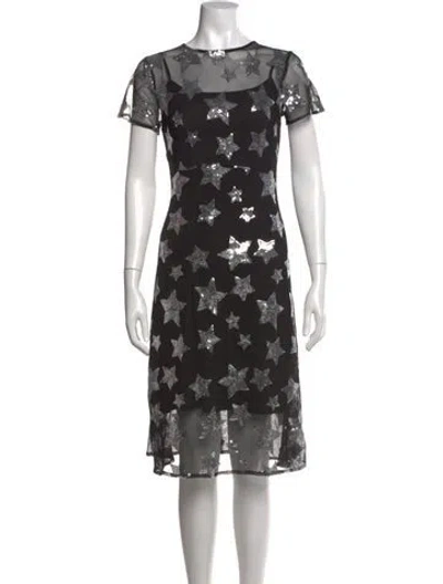 Pre-owned Hvn Graphic Print Midi Length Dress In Black