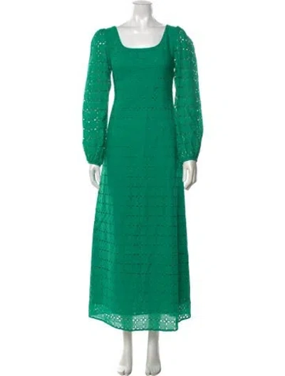 Pre-owned Hvn Lace Pattern Long Dress In Green