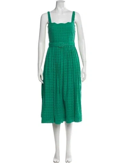 Pre-owned Hvn Lace Pattern Midi Length Dress In Green