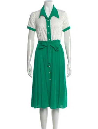 Pre-owned Hvn Lace Pattern Midi Length Dress In Green