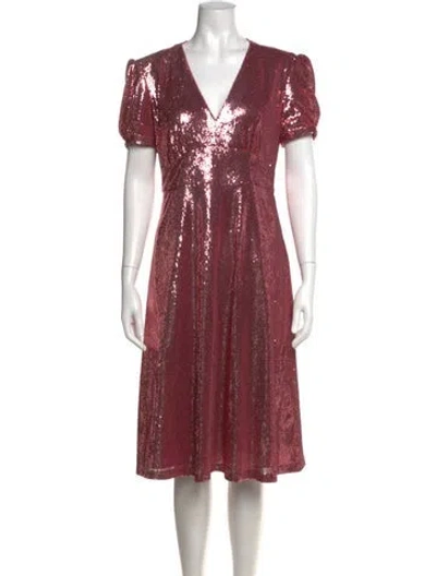 Pre-owned Hvn Patterned Knee-length Dress In Pink