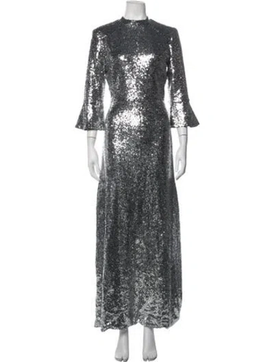 Pre-owned Hvn Patterned Long Dress In Grey