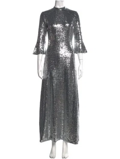 Pre-owned Hvn Patterned Long Dress In Silver