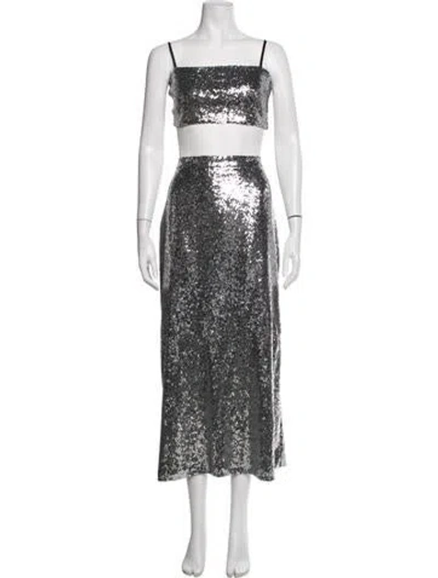 Pre-owned Hvn Patterned Sequin Embellishments Skirt Set In Silver