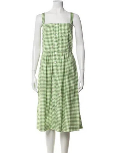 Pre-owned Hvn Plaid Print Midi Length Dress In Green