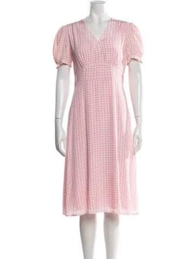 Pre-owned Hvn Plaid Print Midi Length Dress In Pink