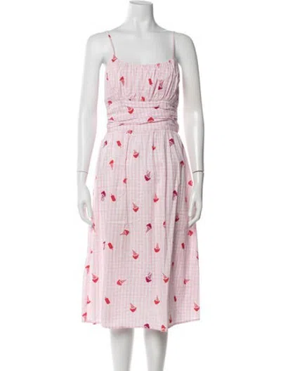 Pre-owned Hvn Plaid Print Midi Length Dress In Pink