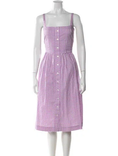 Pre-owned Hvn Plaid Print Midi Length Dress In Purple