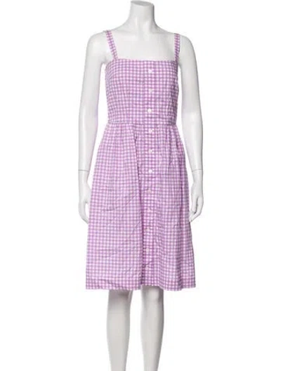Pre-owned Hvn Plaid Print Midi Length Dress In Purple