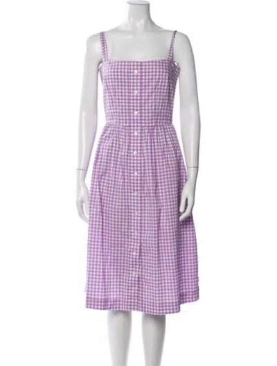 Pre-owned Hvn Plaid Print Midi Length Dress In Purple