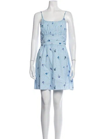 Pre-owned Hvn Plaid Print Mini Dress In Blue