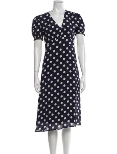 Pre-owned Hvn Polka Dot Print Midi Length Dress In Blue