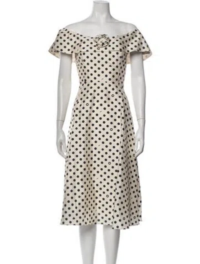 Pre-owned Hvn Polka Dot Print Midi Length Dress In Neutrals