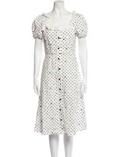 Pre-owned Hvn Polka Dot Print Midi Length Dress In White