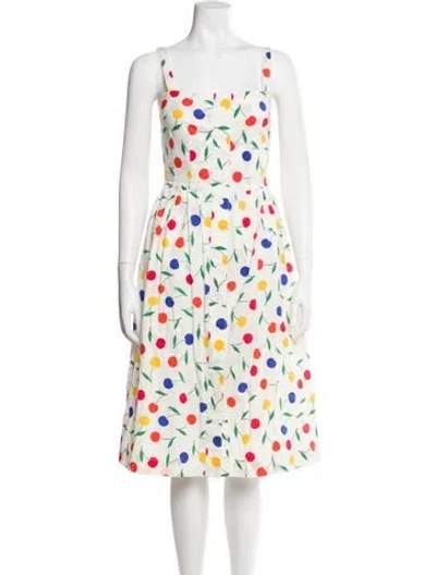 Pre-owned Hvn Polka Dot Print Midi Length Dress In White