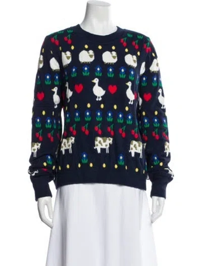 Pre-owned Hvn Printed Crew Neck Sweater In Blue