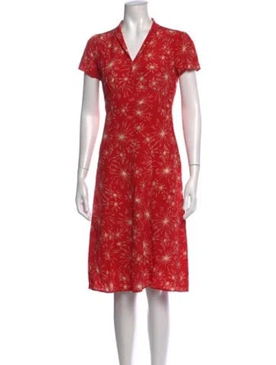 Pre-owned Hvn Printed Knee-length Dress In Red