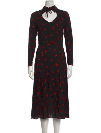 Pre-owned Hvn Printed Long Dress In Black