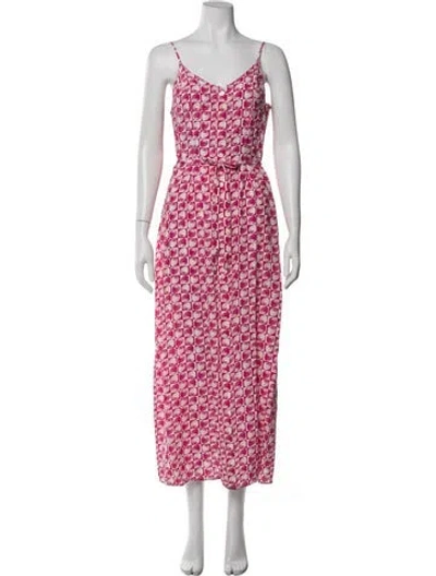 Pre-owned Hvn Printed Long Dress In Pink