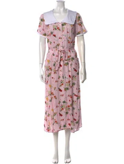 Pre-owned Hvn Printed Long Dress In Pink