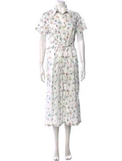 Pre-owned Hvn Printed Long Dress W/ Tags In White
