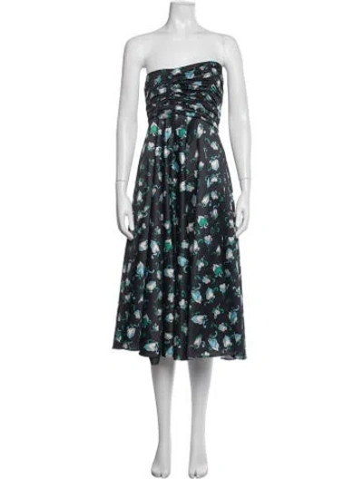 Pre-owned Hvn Printed Midi Length Dress In Black