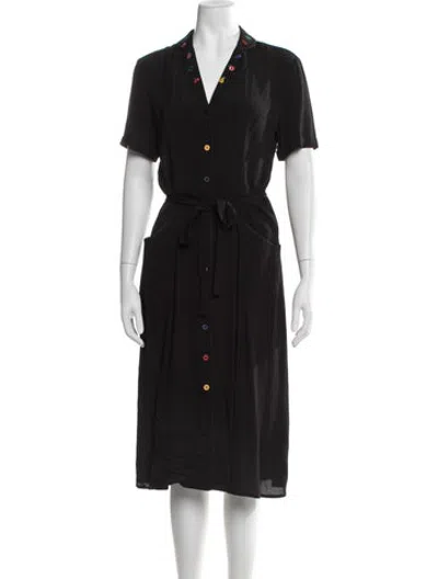 Pre-owned Hvn Printed Midi Length Dress In Black