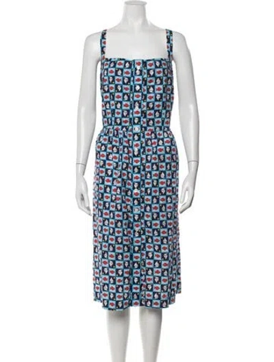 Pre-owned Hvn Printed Midi Length Dress In Blue