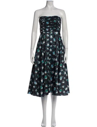 Pre-owned Hvn Printed Midi Length Dress In Blue