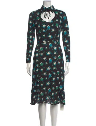 Pre-owned Hvn Printed Midi Length Dress In Blue