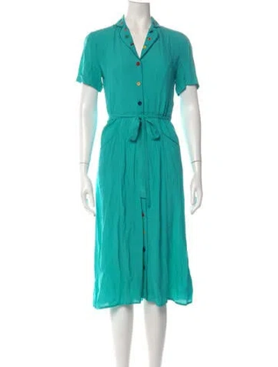 Pre-owned Hvn Printed Midi Length Dress In Green