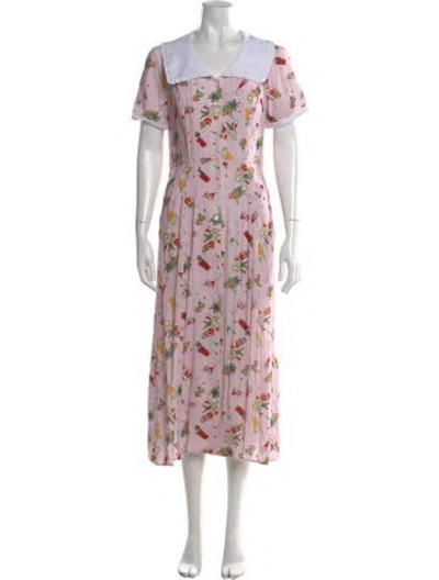 Pre-owned Hvn Printed Midi Length Dress In Pink