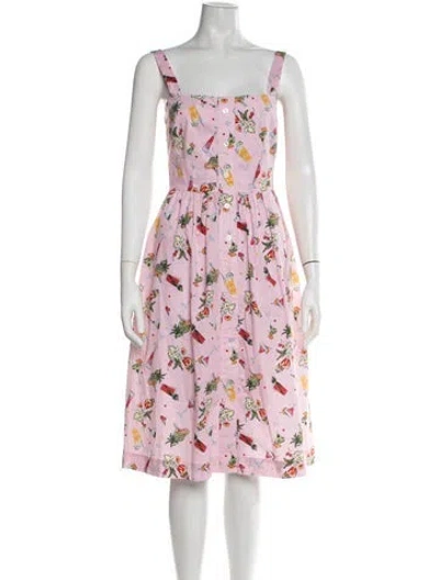 Pre-owned Hvn Printed Midi Length Dress In Pink