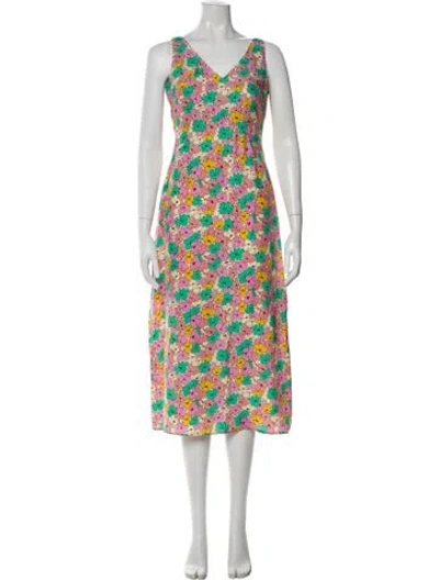 Pre-owned Hvn Printed Midi Length Dress In Purple