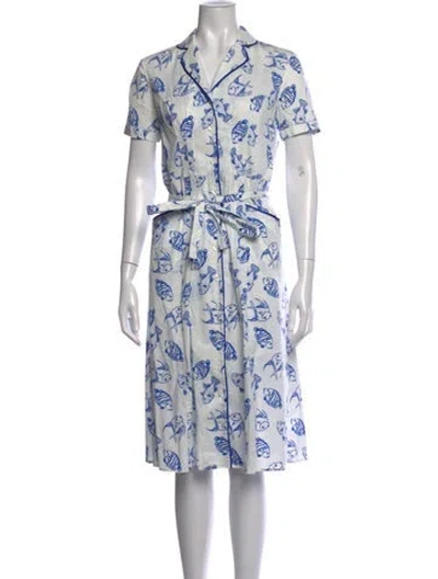 Pre-owned Hvn Printed Midi Length Dress In White