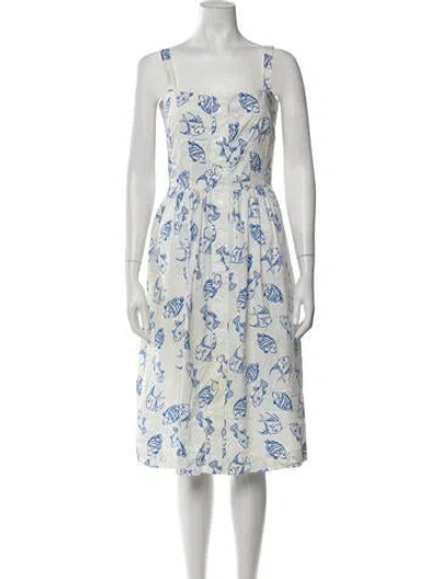 Pre-owned Hvn Printed Midi Length Dress In White