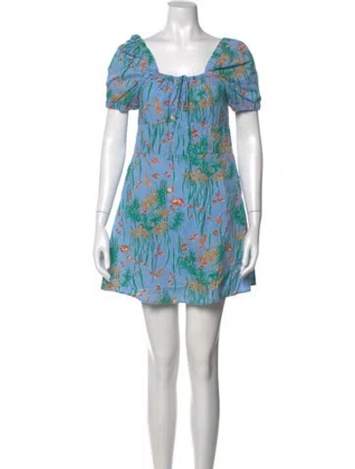 Pre-owned Hvn Printed Mini Dress In Blue