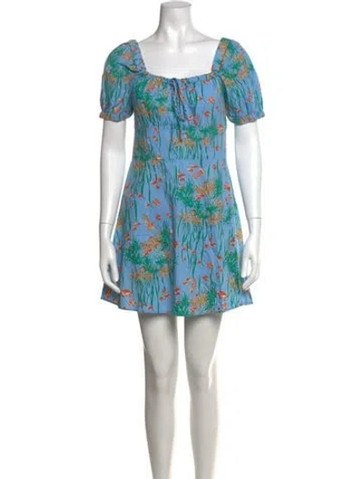Pre-owned Hvn Printed Mini Dress In Blue