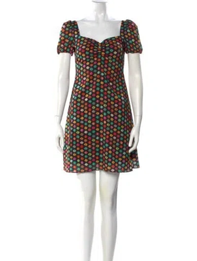 Pre-owned Hvn Printed Mini Dress In Green