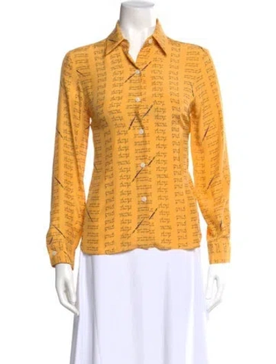 Pre-owned Hvn Silk Graphic Print Blouse In Yellow