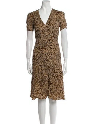 Pre-owned Hvn Silk Knee-length Dress In Brown